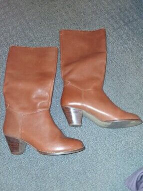 Vintage Leather Brazil Classic Lady's Mid-Calf Brown Heeled Boots Lady's 7